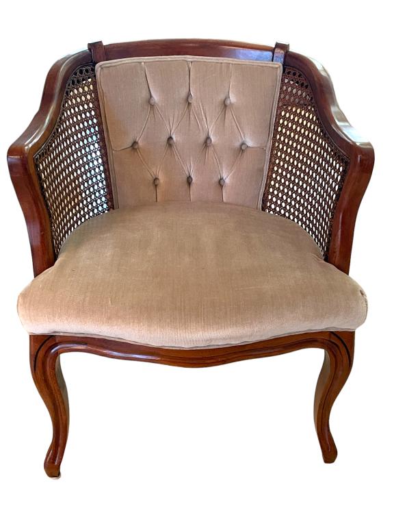 LOUIS XVI STYLE CANE BACK TUFTED BARREL CHAIR 31" (1 of 7)