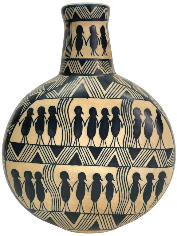 MID CENTURY PRIMITIVE FIGURAL STYLE POTTERY VASE (1 of 6)