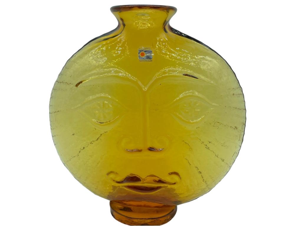 RARE BLENCO BLOWN AMBER GLASS FACE VASE 10" (1 of 5)