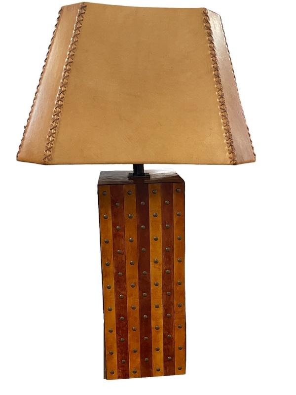 MID CENTURY MODERN TABLE LAMP W LEATHER SHADE 32" (1 of 7)