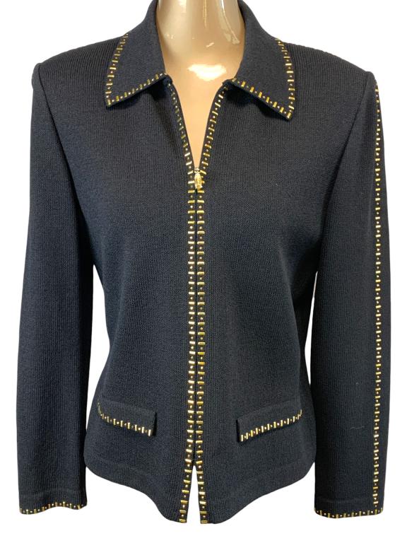 ST JOHN GOLD STUDDED BLACK KNIT EVENING JACKET SZ8 (1 of 3)