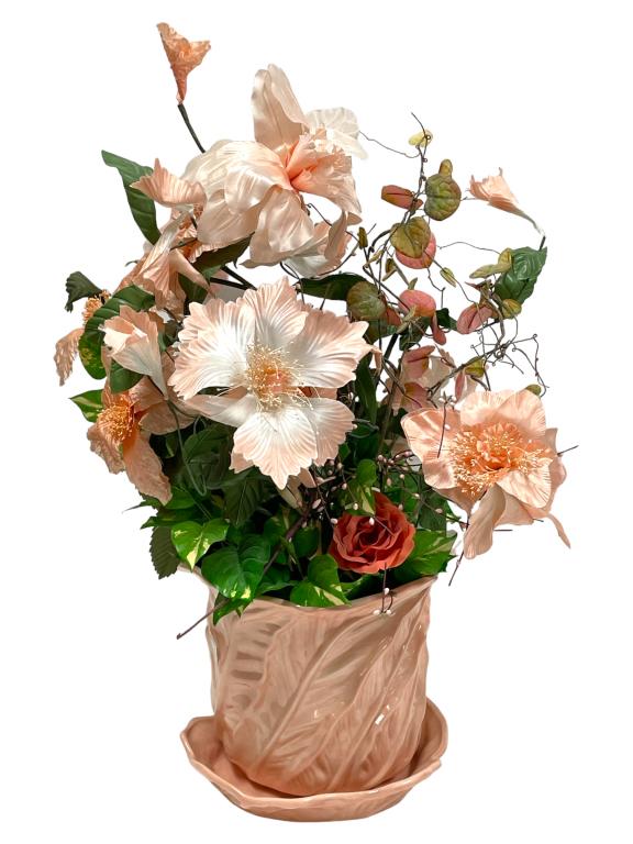 FAUX FLORAL ARRANGEMENT W CERAMIC PLANTER (1 of 7)