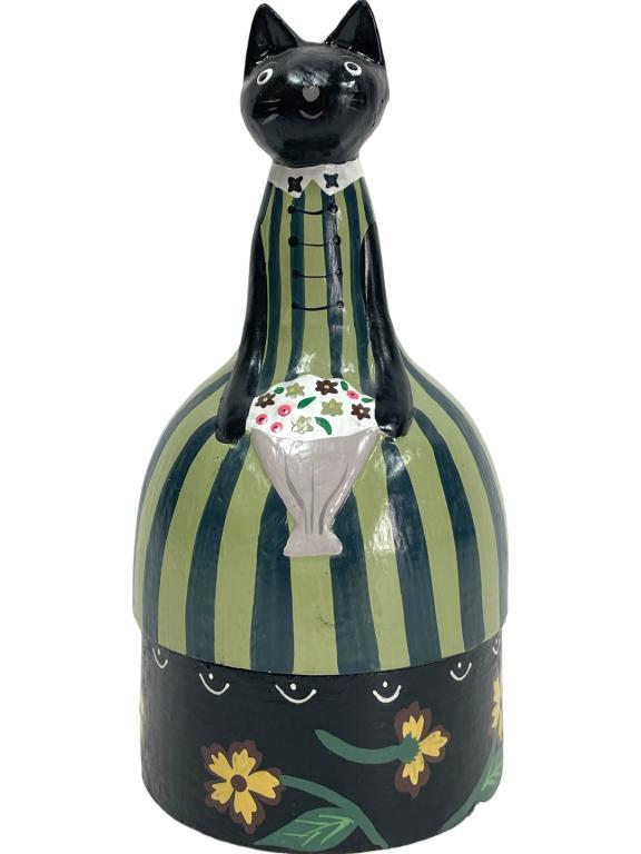 VINTAGE HAND CARVED FUNNY CAT TRINKET / JEWEL BOX (1 of 6)