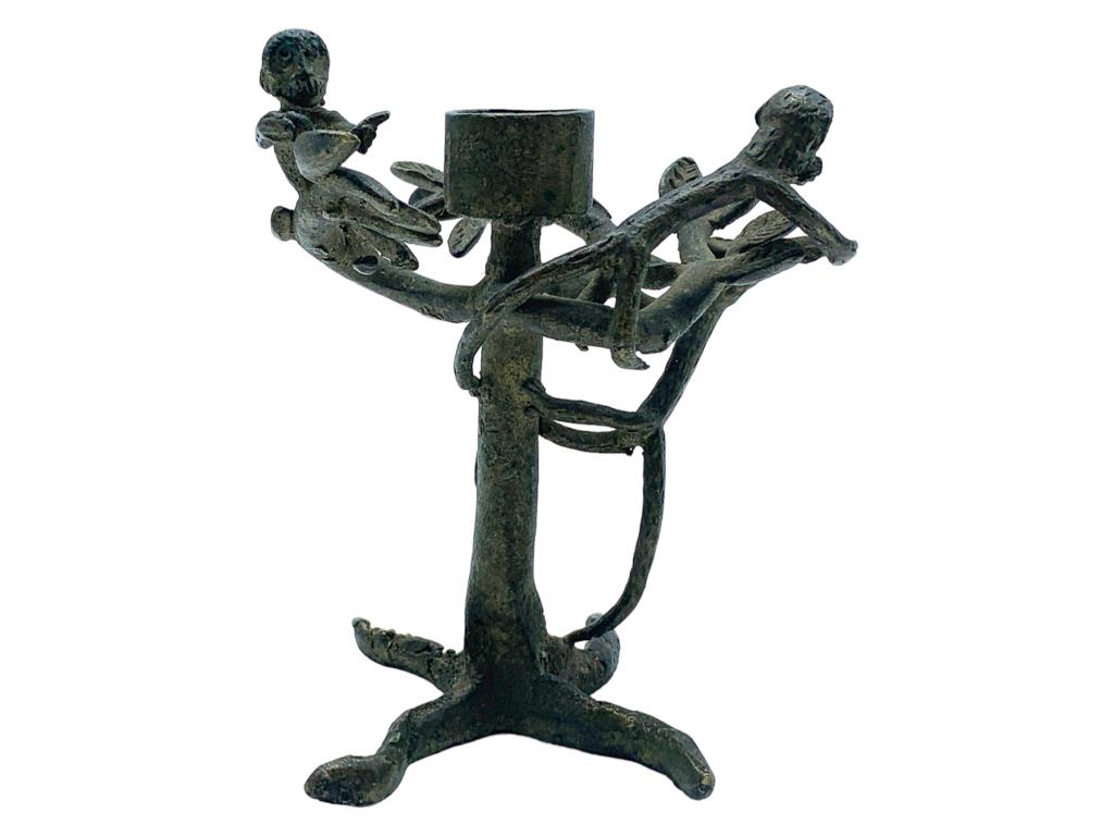 AFRICAN BRONZE MONKEY TREE CANDLESTICK SCULPTURE (1 of 5)