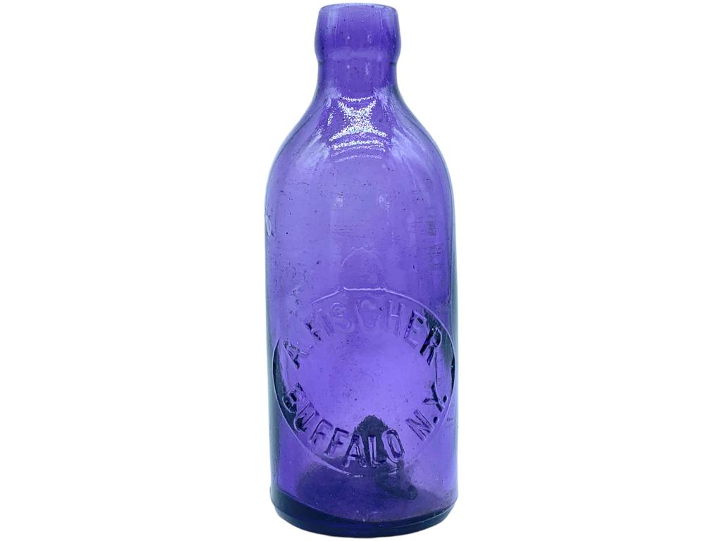 RARE ANTIQ A. FISCHER PURPLE GLASS BLOB TOP BOTTLE (1 of 3)