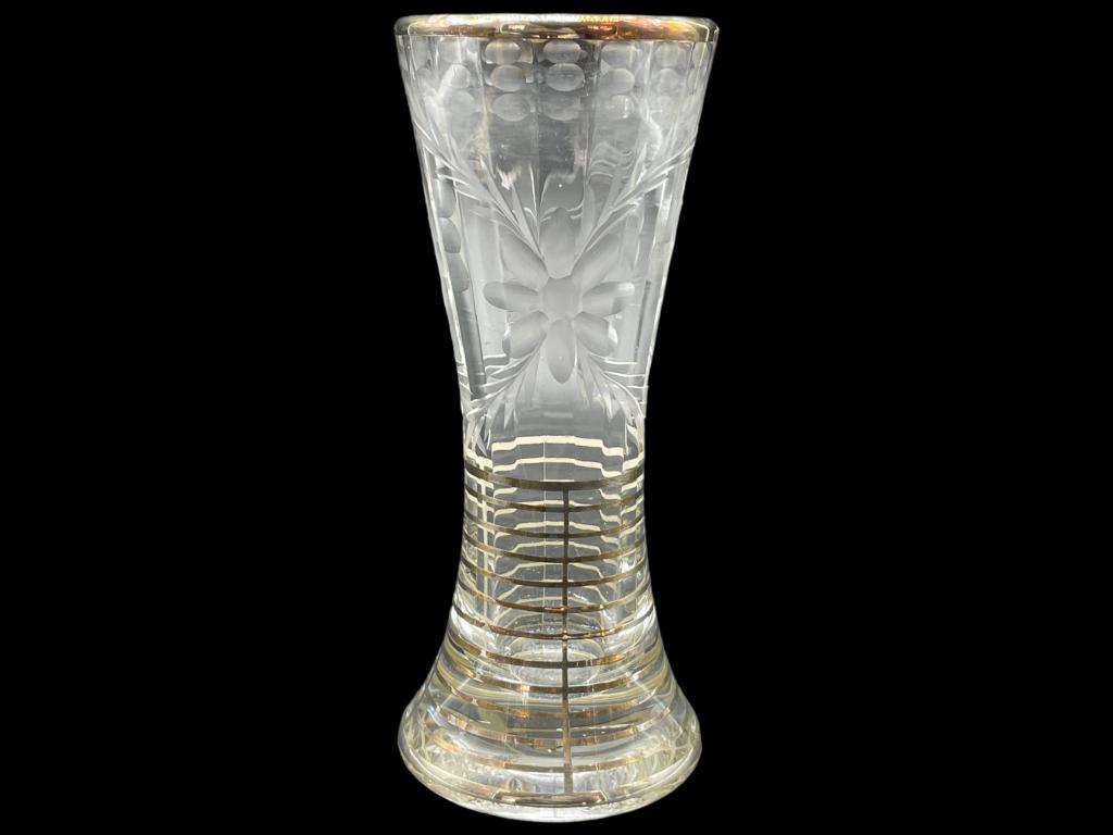 VTG STERLING & ETCHED CRYSTAL FLOWER VASE 5" (1 of 4)