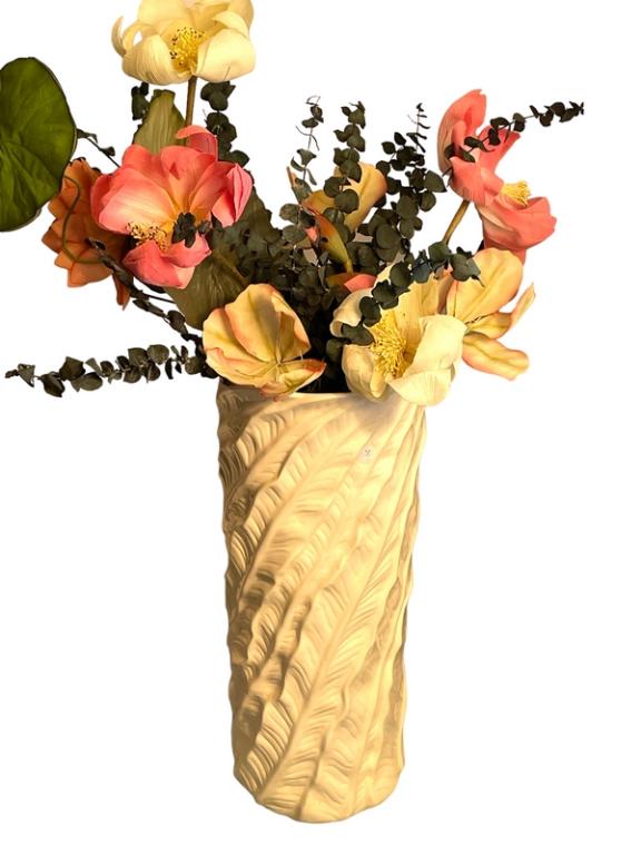 FAUX FLOWER ARRANGEMENT COASTAL CERAMIC VASE 30" (1 of 4)