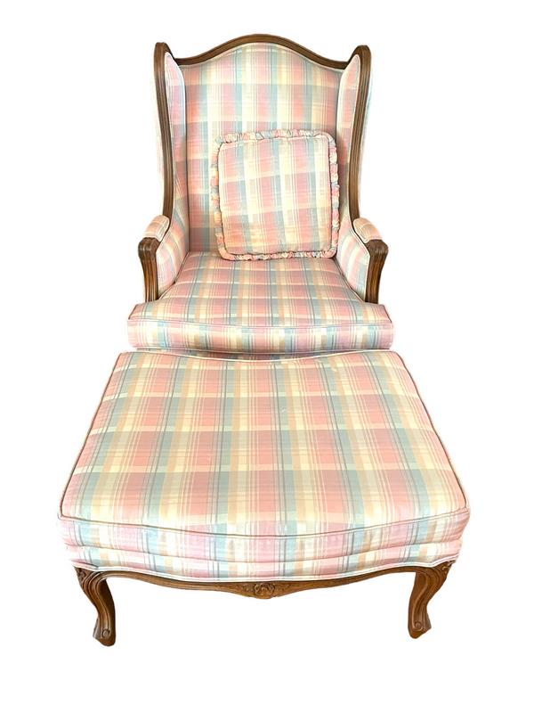 ETHAN ALLEN WINGBACK ARMCHAIR AND OTTOMAN (1 of 7)