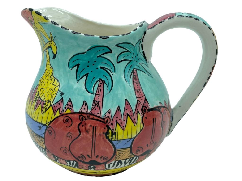 SIGNED PENZO ZIMBABWE AFRICAN HAND PAINTED PITCHER (1 of 5)