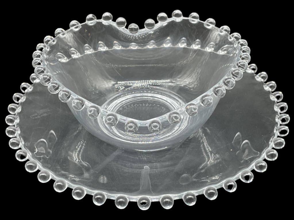 VTG HEART SHAPED GLASS BOWL & SAUCER (2) 5" (1 of 3)