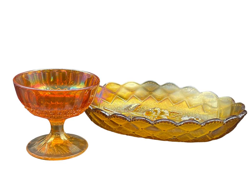VTG AMBER GLASS CORDIL & BUTTER PLATE (1 of 4)