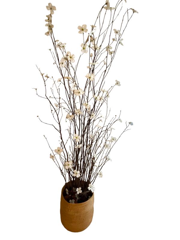 LARGE FAUX CHERRY BLOSSOM TREE W WOVEN PLANTER 80" (1 of 4)