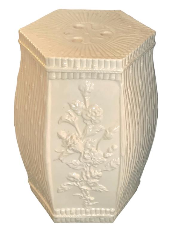 BLANC DE CHINE BAMBOO HEXAGONAL GARDEN STOOL 19" (1 of 5)
