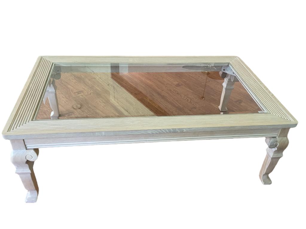 VINTAGE COASTAL BLEACHED WOOD COFFEE TABLE 50" (1 of 6)