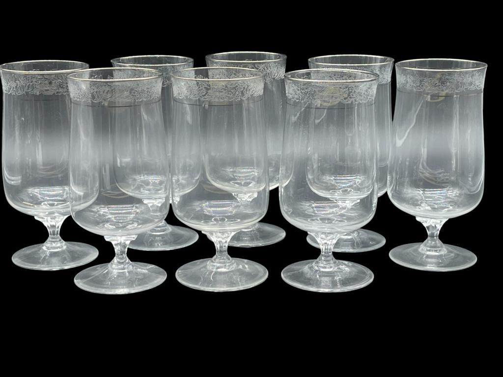 8 VTG ETCHED TOP ETCHED WATER GLASSES 6.5": 8 VTG ETCHED TOP ETCHED WATER GLASSES 6.5"