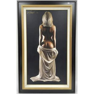 BILL MACK, "BRILLIANCE" NUDE SERIGRAPH ON CANVAS: BILL MACK, "BRILLIANCE" NUDE SERIGRAPH ON CANVAS-BEAUTIFULLY FRAMED. SIGNED UPPER LEFT. APPROXIMATE DIMENSIONS: SIGHT- 39.5" X 21" FRAME- 48.5"H X 30"W-Very Good Condition