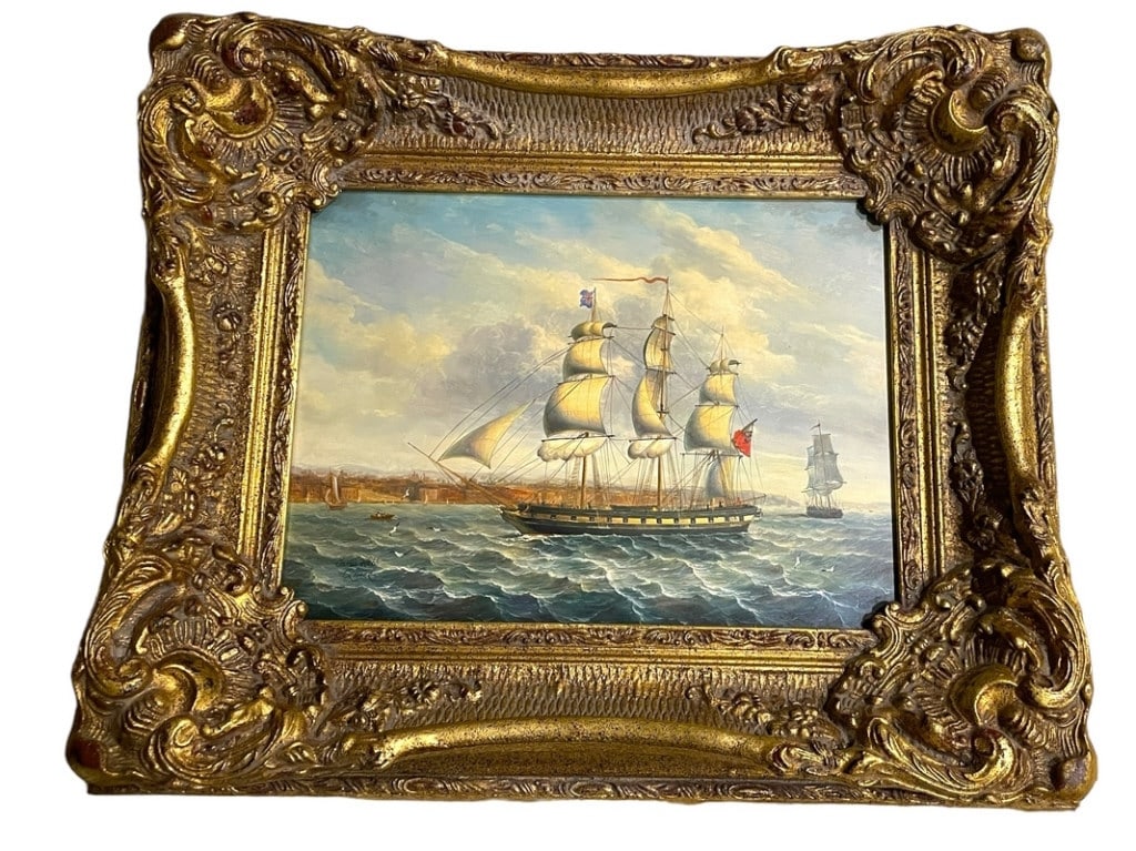 JAMES WEBB COASTAL SHIP OIL PAINTING 24" (1 of 8)