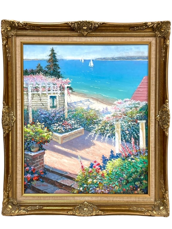 ORIGINAL ROBERT ZHANG LANDSCAPE OIL PAINTING: ORIGINAL ROBERT ZHANG LANDSCAPE OIL PAINTING-29.5" X 27.5" APPROX -GOOD PRE OWNED CONDITION-DP62923