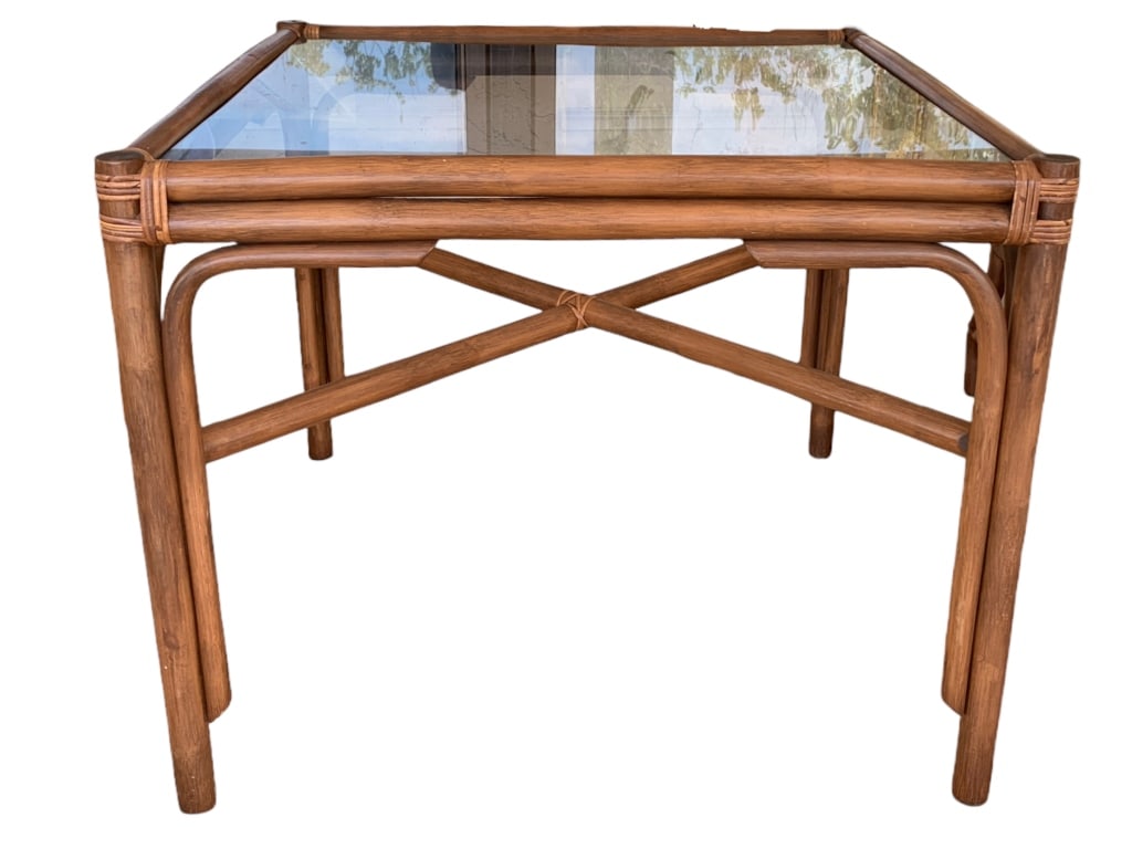 MID-CENTURY BAMBOO GLASS TOP DINING TABLE 29" (1 of 2)