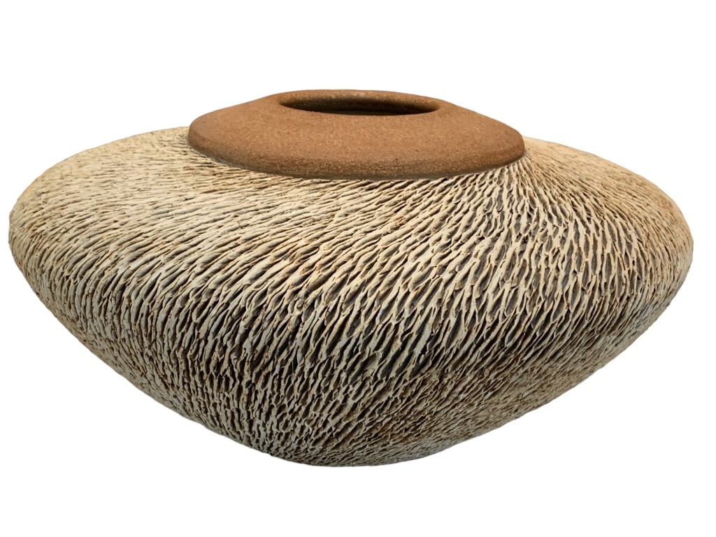 TEXTURED CERAMIC EARTH-TONE POTTERY VASE 14" (1 of 6)