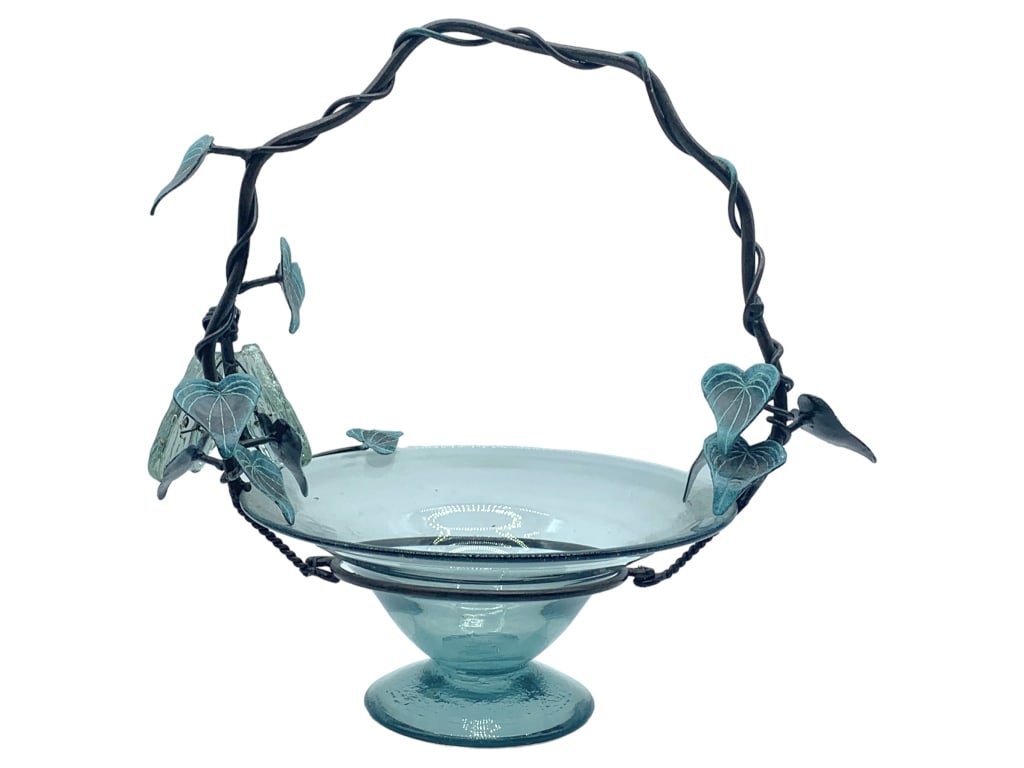 ORNATE GLASS FRUIT DISH WITH VINE HANDLES 15" (1 of 7)