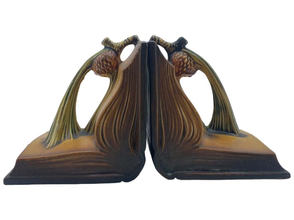 PAIR OF ROSEVILLE PINECONE POTTERY BOOKENDS (2) (1 of 6)