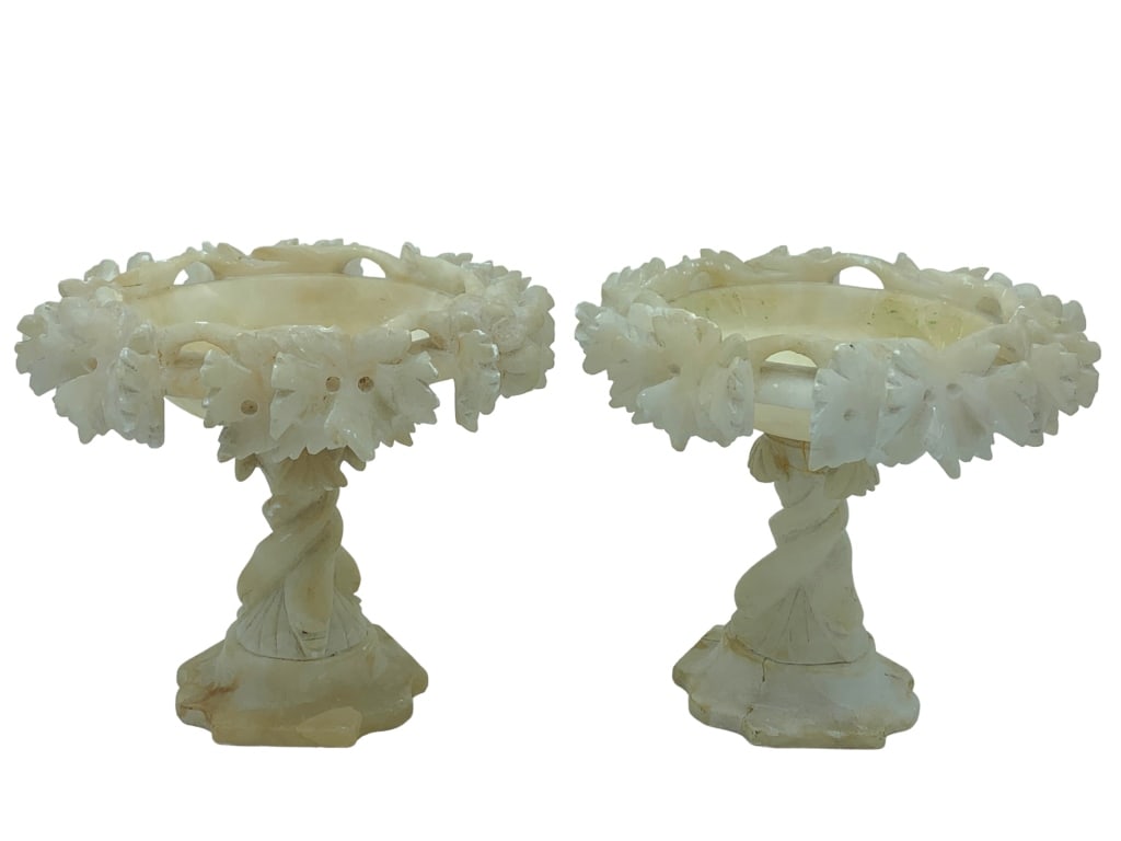 ITALIAN WHITE ALABASTER COMPOTE DISHES (2) 6.5" (1 of 8)
