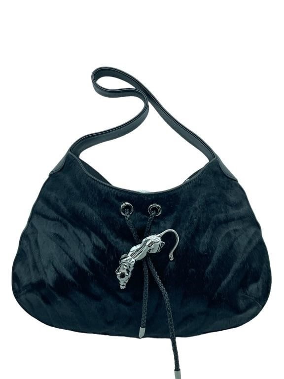 CARTIER BLACK CALF HAIR & LEATHER PANTHER PURSE (1 of 10)