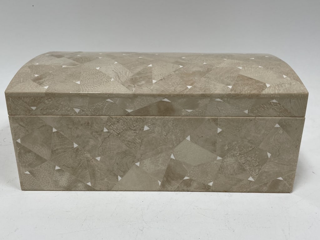 VELVET LINED TESSELLATED MARBLE JEWELRY BOX 12" (1 of 5)