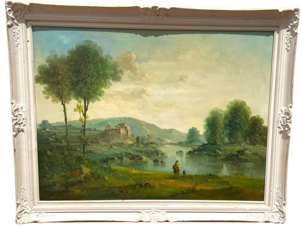 LARGE ANTONIO ZACCARI LANDSCAPE OIL PAINTING 57" (1 of 8)