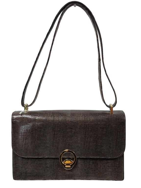 NEW LALO LIZARD PRINT DARK BROWN SHOULDER BAG (1 of 7)