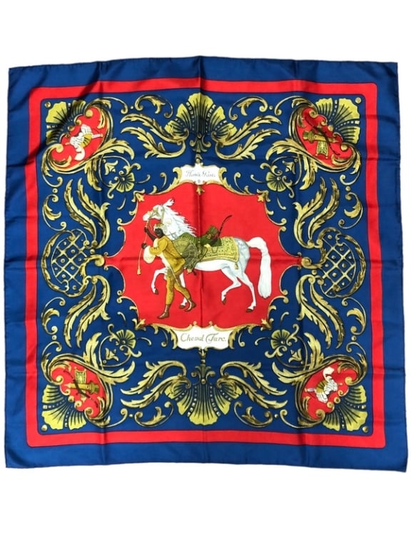 HERMES NAVY/WHITE/GOLD TWILL SILK SCARF (1 of 3)