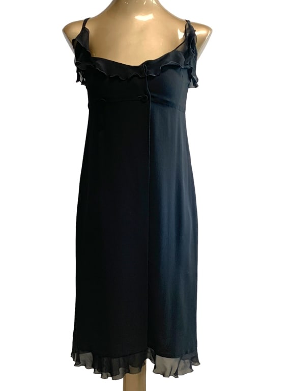 CHANEL BLACK LACE FLIRTY SLIP DRESS: CHANEL BLACK LACE FLIRTY SLIP DRESS -VERY GOOD PRE-OWNED CONDITIONJR BTQ 03/15 Bidders may pick up their items from the auction-house or have their items shipped.Appointments are required for local pi