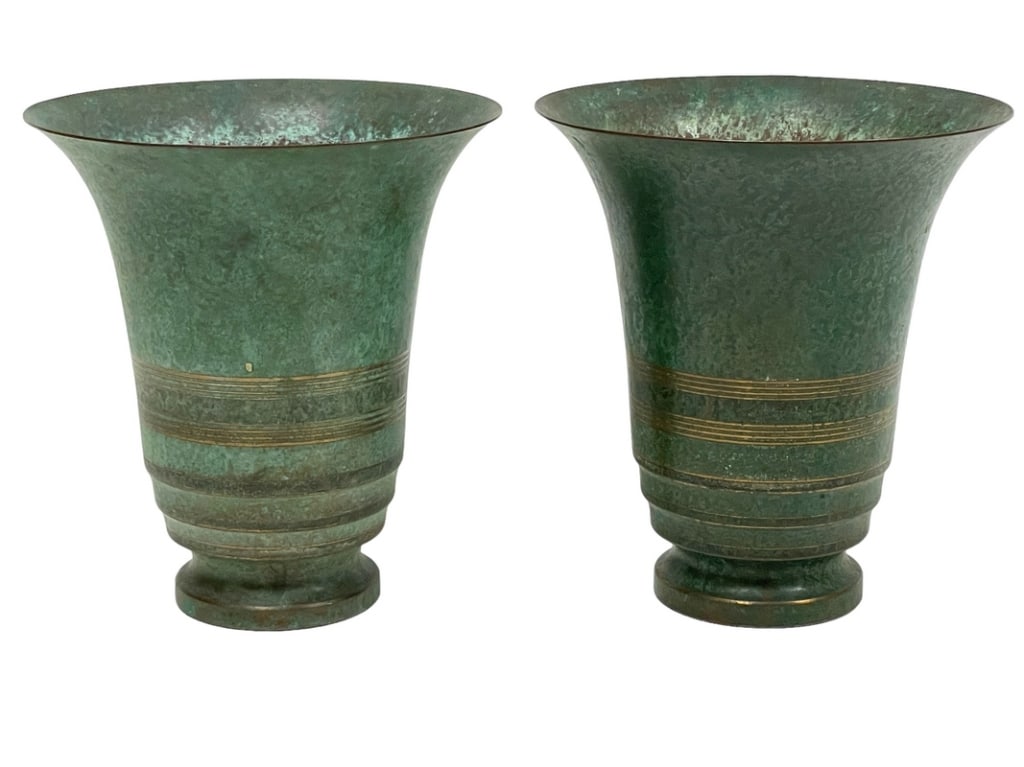 PAIR OF VINTAGE CARL SORENSON BRONZE VASES URNS 8" (1 of 10)