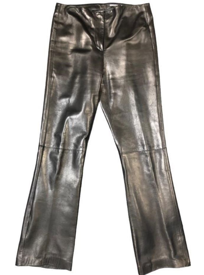 DKNY BLACK LEATHER FLARE PANTS (1 of 3)
