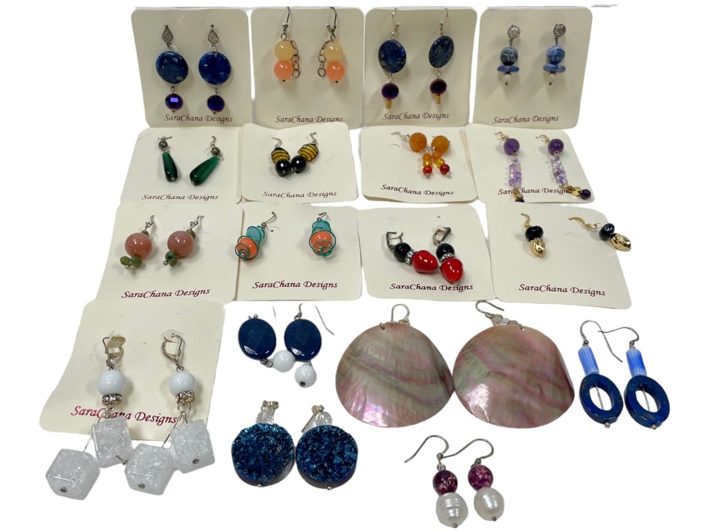 19 HAND CRAFTED SEMI-PRECIOUS STONE EARRINGS (1 of 2)