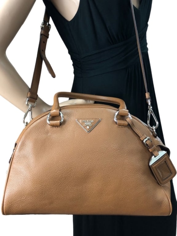 PRADA LEATHER BOWLING BAG HANDBAGBROWN (1 of 6)