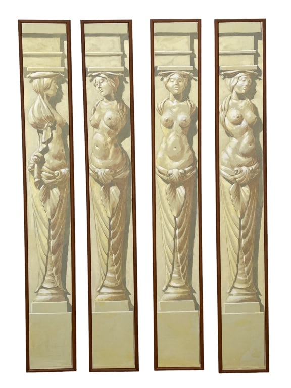 SET OF 4 TALL PAINTED FIGURAL COLUMN PANELS 98" (1 of 7)