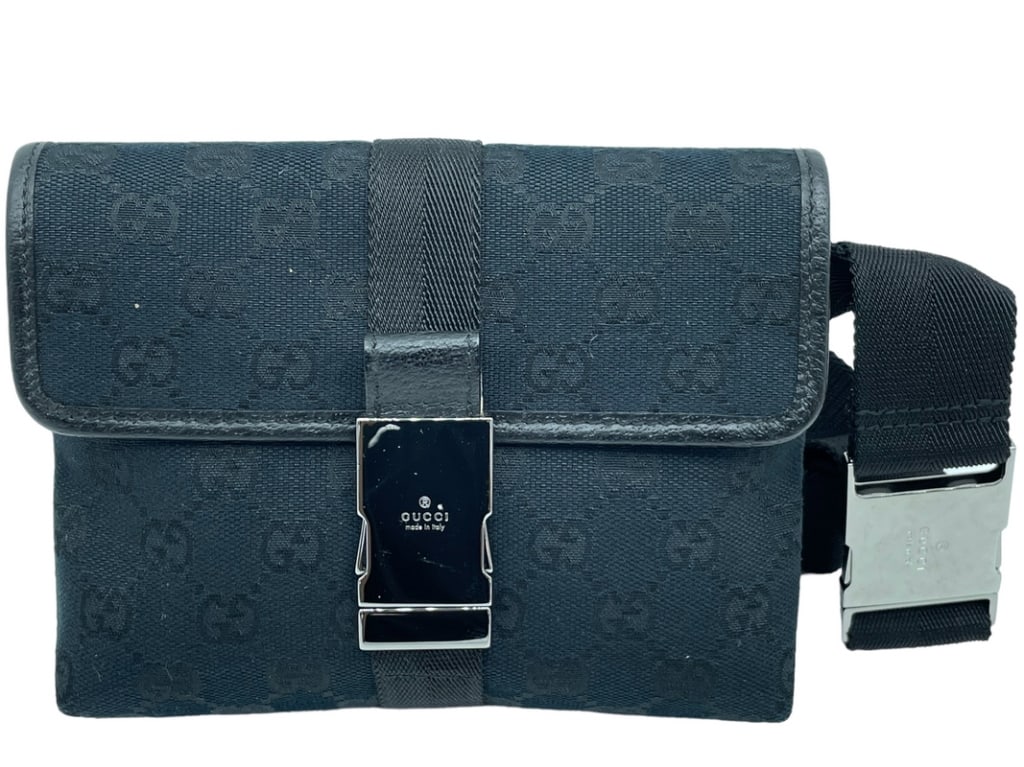 GUCCI BELT BAG SHOULDER BAG BLACK CANVAS (1 of 5)