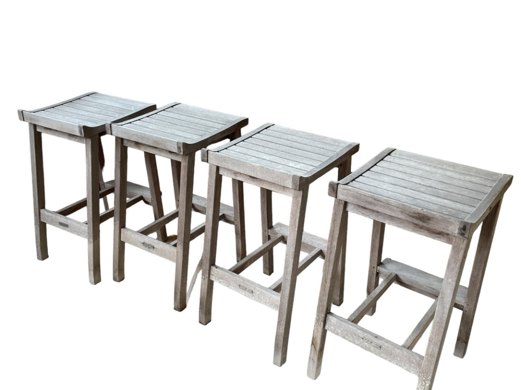SET OF 4 OXFORD GARDEN TEAK OUTDOOR BAR STOOLS (1 of 10)