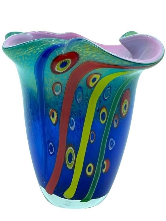 VTG MID MOD MURANO STYLE ART GLASS VASE 9" (1 of 4)