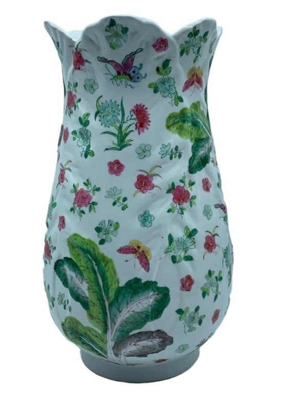 VTG BOMBAY BUTTERFLY & FLOWERS CERAMIC VASE 15" (1 of 6)