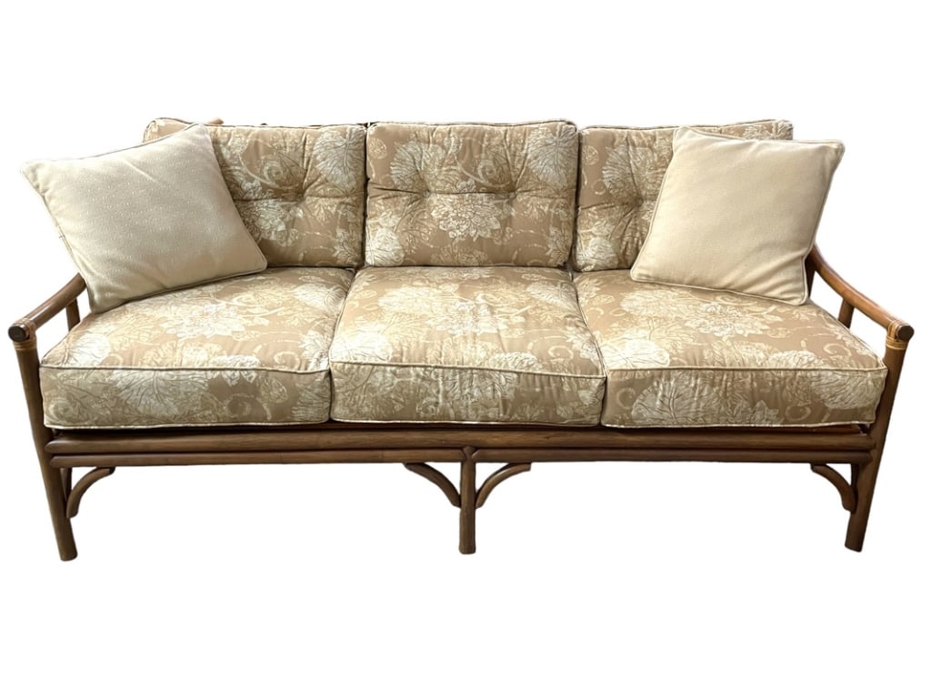 MID MOD BAMBOO RATTAN LOVESEAT SOFA 69" (1 of 6)