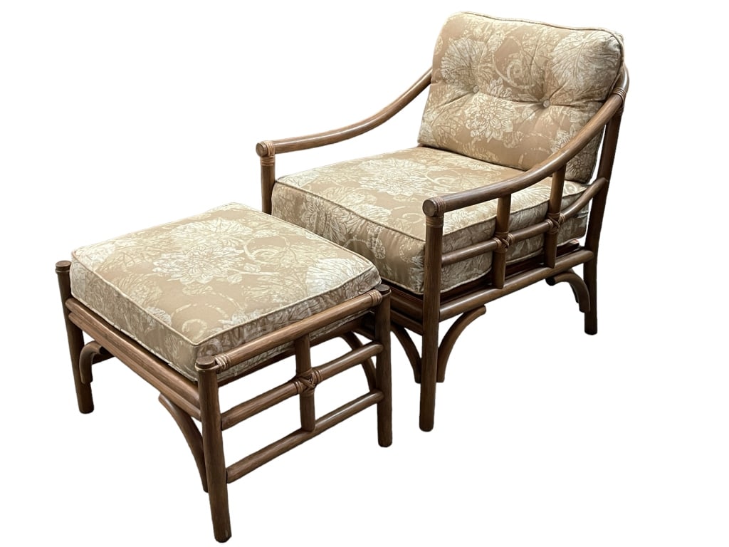 MID MOD BAMBOO RATTAN LOUNGE CHAIR AND OTTOMAN (1 of 7)