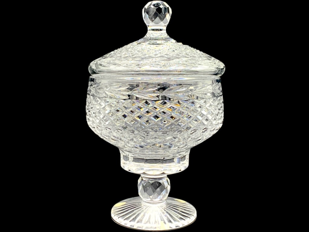 TYRONE CRYSTAL DIAMOND CUT CANDY BOWL & LID (13") (1 of 5)