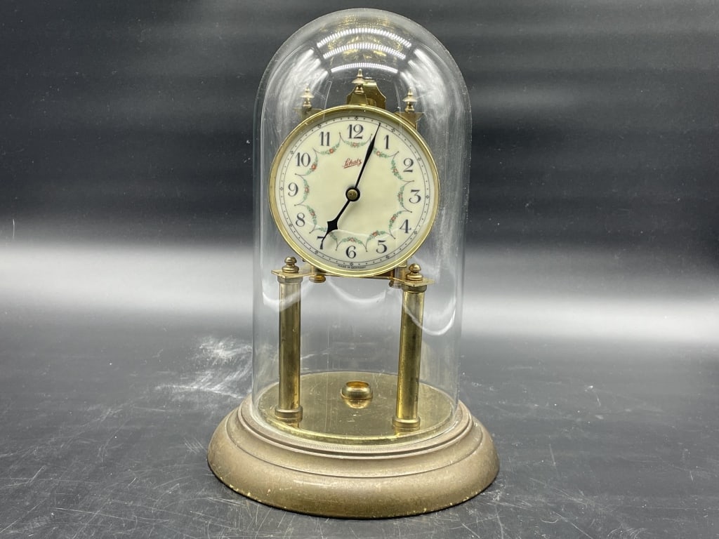 SCHAZ MID CENTURY GLASS DOME MANTEL CLOCK 11" (1 of 2)