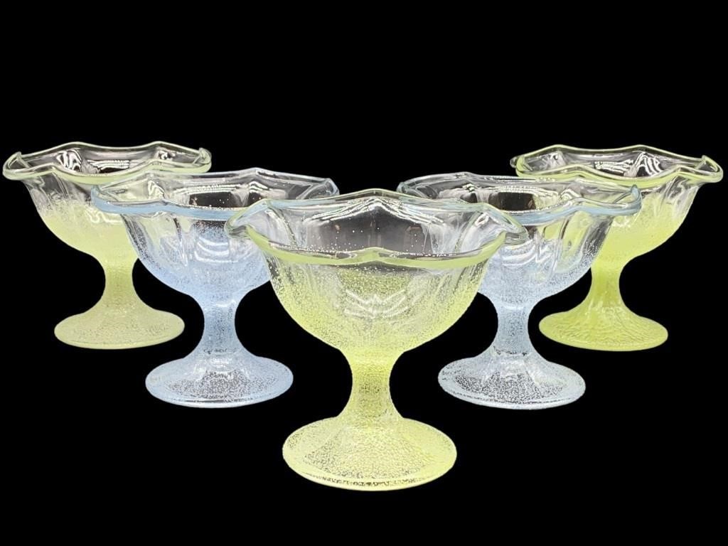 SET OF 5 COLORED & TEXTURED GLASS COMPOTES 5" (1 of 3)