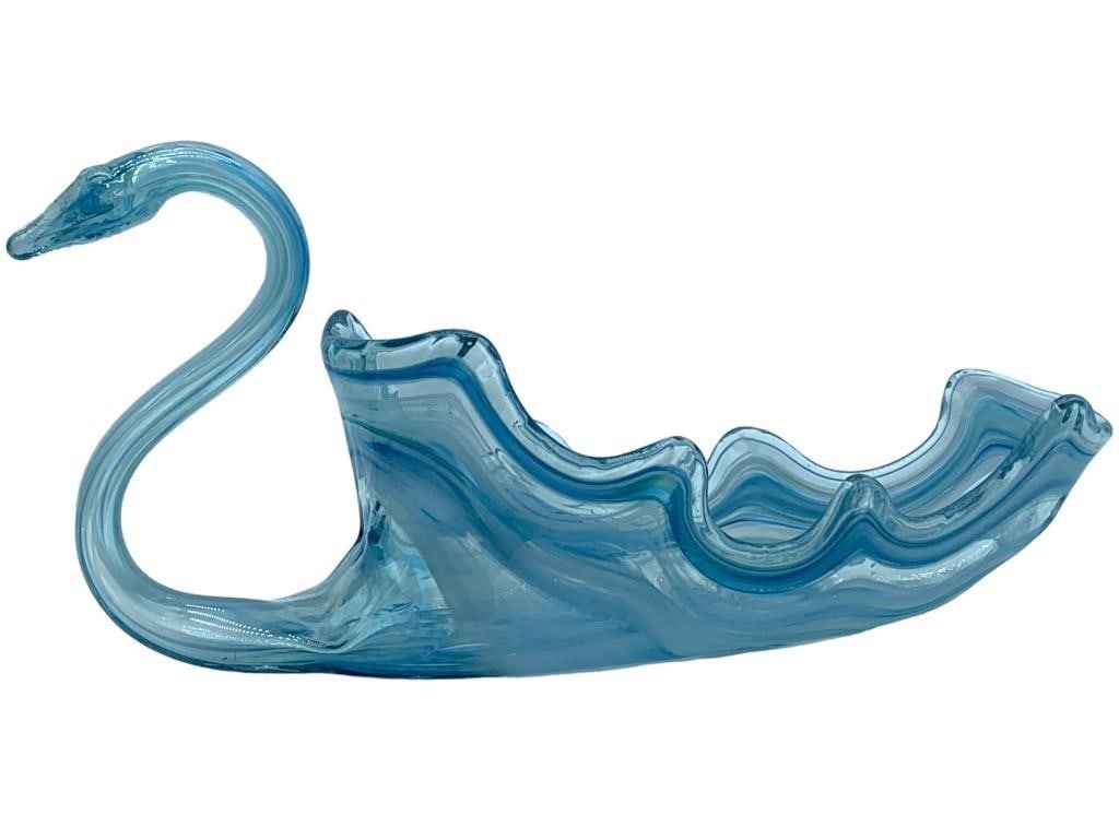 MURANO STYLE HAND BLOWN ART GLASS SWAN BOWL 16" (1 of 2)