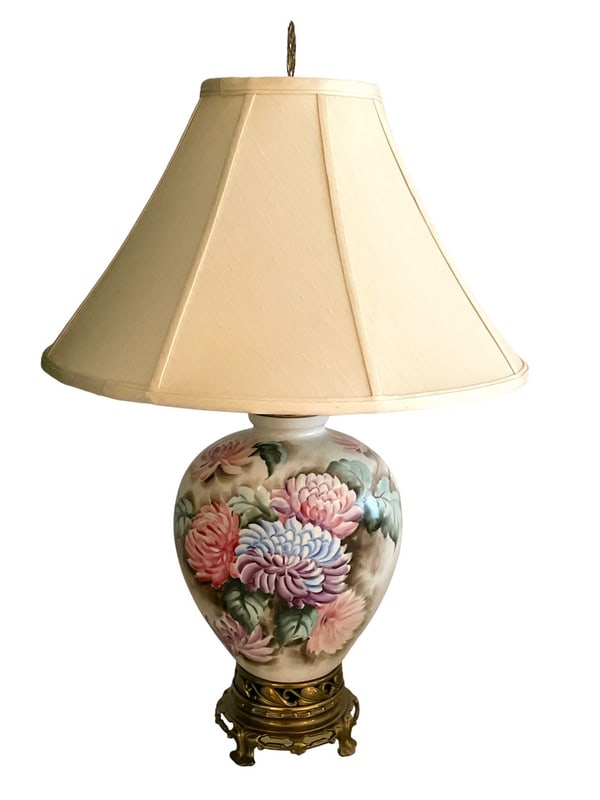 VINTAGE HAND PAINTED FLOWER CERAMIC TABLE LAMP (1 of 5)