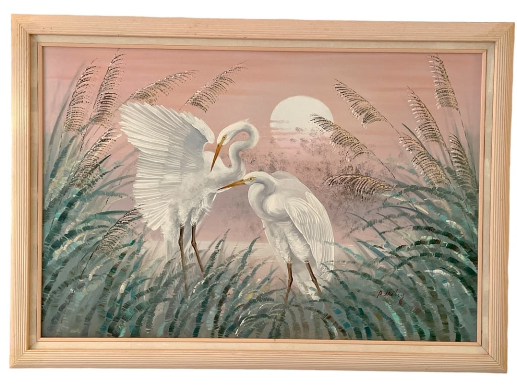 LARGE COASTAL FLORIDA CRANE PAINTING 41" (1 of 4)